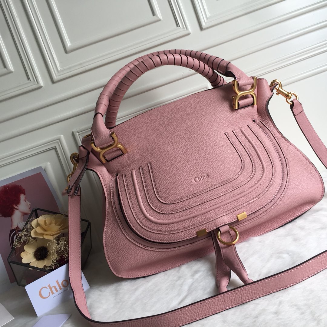 Chloe Large Marcie Bag In Pink Grained Leather